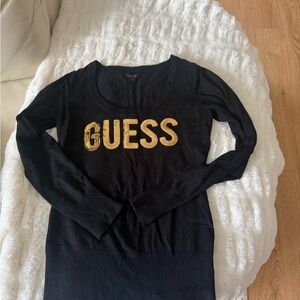 GUESS Black Long Sleeve Top with Gold Logo